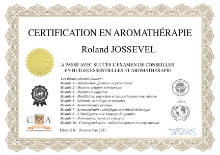 Certificat Jossevel Roland